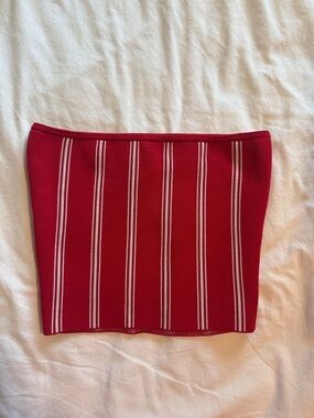 Aritzia Red & White Striped Knit Tube Top